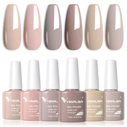 Venalisa Nail Gel Polish Kit HEMA TPO FREE Nude Pink Color Collection Self Leveling Full Coverage Nail Manicure Set 6Pcs Kit