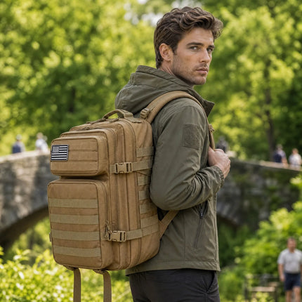 45L Tactical Travel Backpack Molle Large Capacity Multi Pocket Storage Bag Durable Wear Resistant Camping Hiking Trekking Bushcraft Daypack Heavy Duty Rucksack For Men Women Business Trips Mountain Climbing Daily Commute Lugg