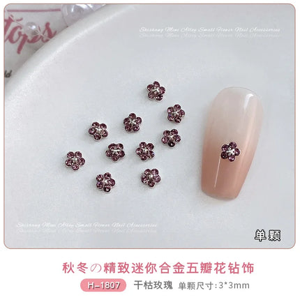10PCS 3mm 4mm Mini 3D Nail Art Rhinestone Pearls Five-petaled Flowers Accessories For Manicure Decor Nails Decoration Supplies