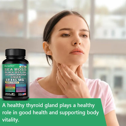 Sea Moss Capsules with Black Seed Oil Ashwagandha Turmeric Complex, Energy Immune Digestive Skin & Stress Relief Support