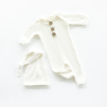 Newborn Photography Clothes 2 Pieces Set Baby Romper Hat Infant Photo Shoot Props Bear Doll Newborn Photography Accessories