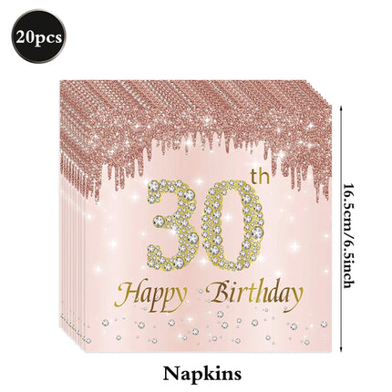 30th Birthday Party Supplies Plates Napkins Cups Tablecloth Rose Gold Number 30 Balloon Women Her Happy 30th Birthday Decoration