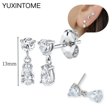 925 Sterling Silver Ear Needle Fashion Hoop Earrings White Crystal Luxury Women's Silver Earrings Wedding Women's Jewelry Gift