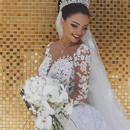 Sexy Mermaid Wedding Dresses Long Sleeves 2023 New Lace Illusion See Through Back Lace Bride Dresses Court Wedding Gowns Luxury