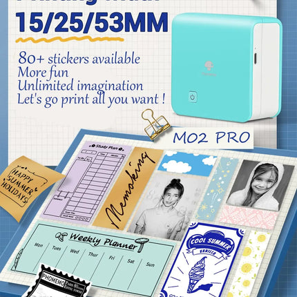 Phomemo M02Pro Mini Portable Thermal Printer Wireless Photo Labeler 300dpi Inkless Printing 15/25/50/53mm for Easy Labeling