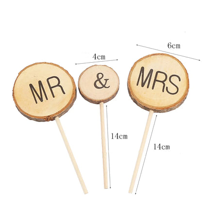 3 Pcs Mr&Mrs Toppers Natural Wood Cake Decoration Chic Rustic Wedding Mr Mrs Letter Topo for Couple Sweetheart Party Anniversary