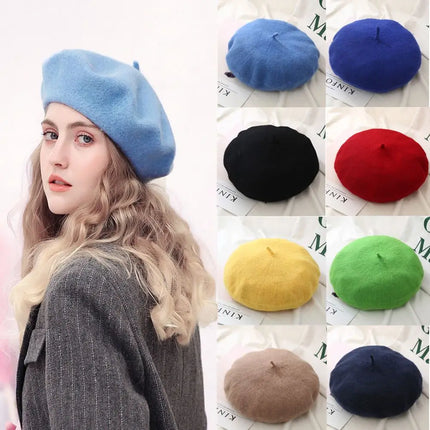 Women Girls Beanie Baggy Autumn Beret Hat Flat Cap Hat Felt Berets Wool Beret Cap