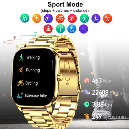 Golden Men woman Smart Watch 1.83" HD Screen Health Monitor wireless Call Sports Fitness tracking SmartWatches IP68 Waterproof