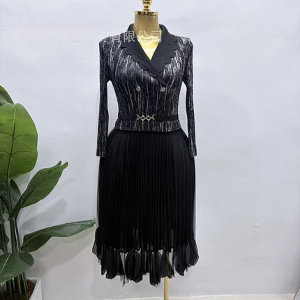 Miyake Pleated Dresses 2026 Middle East New Long Sleeve Plus Size Stretch Long Dress Formal Occasion Commuter Women's Clothing