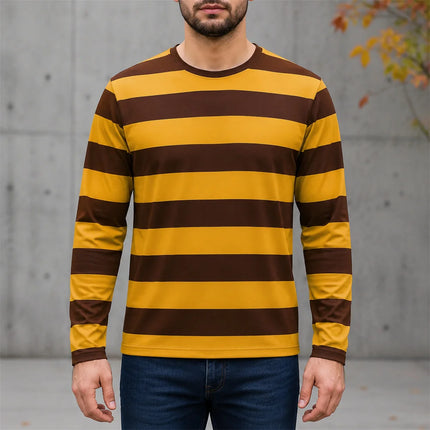 Autumn Daily Casual Stripe Long Sleeve T-shirt For Men 3D Print Contrast Color Design Round Neck T Shirts Basic Versatile Styles