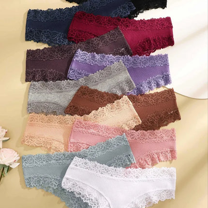 11PCS Women Lace Cotton Panties Seamless Brazilian Panties Sexy Low-Waist T-Back Bikini Female Breathable Underwear Lingerie