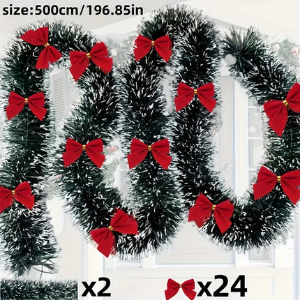 Artificial Christmas Garland Xmas Tinsel Garlands with Bowknot for DIY Wreath Christmas Tree Ornaments New Year Home Table Decor
