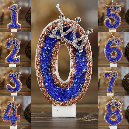 Blue Crown Sparkle Number Birthday Candles - Digital Cake Decoration for Halloween Party Supplies & Luxury Memories