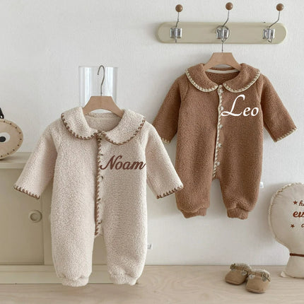 Personalized Baby Romper Korean Autumn Winter Double Sided Velvet Jumpsuit Solid Color Climbing Jacket for Infant Kids