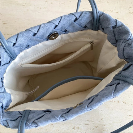 Vintage Hand Woven Checkered Shoulder Bag for Women Fashion New Korean Style Tote Bag Versatile Simple Bucket Bag