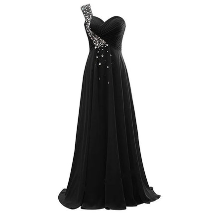 A Line Chiffon One Shoulder Bridesmaid Dresses Crystals Beading Pleat Elegant Wedding Party Formal Prom Evening Corset Back