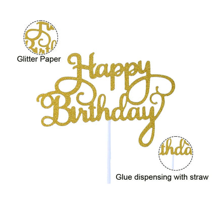 50PCS 5 Colors Happy Birthday Cake Toppers Glitter Birthday Cake Topper Cupcake Topper Cake Decorations Party Supplies