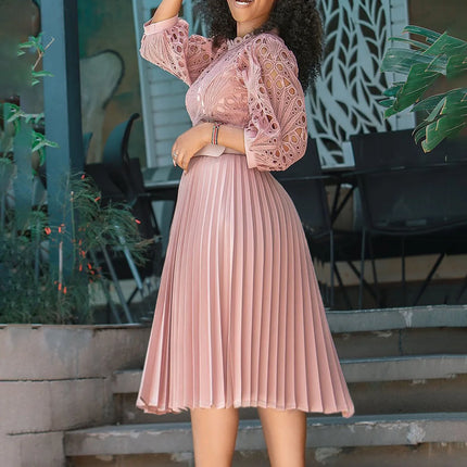 African luxury fashion plus lace hook flower sexy hollow out pleated European and American comfortable dress formal dress