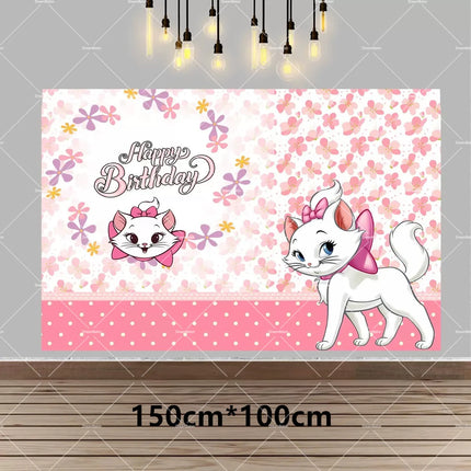 Marie Cat Balloons The Aristocats Party Decoration Cartoon Princess Happy Birthday Banner Tableware Pet Cake Topper Background