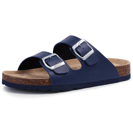 Shevalues Men Classic Leather Sandals Fashion Double Outdoor Beach Shoes Comfort Unisex Cork Footbed Slippers With Arch Support