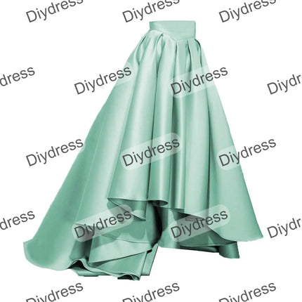 Women's High Low Elegant Prom Party Skirt A-Line Pleated Front Short Back Long Satin Skirt With Pockets For Evening Gown