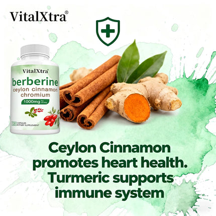 Berberine Capsules with Ceylon Cinnamon & Turmeric, Support Heart Health, Blood Sugar, Liver Function, Immune & Digestive Health