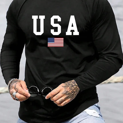 2025 3D USA American Flag Printed Men's Long-Sleeved T-Shirt Daily Warm-Up Men's Shirt For Autumn/Winter Street Fashion T-Shirt