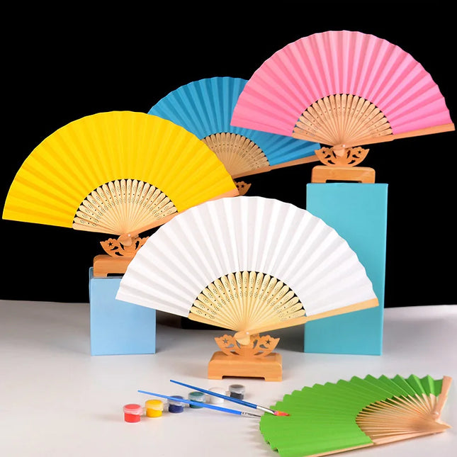 1/3/5/10Pcs Foldable Paper Fan Portable Chinese Bamboo Fan Wedding Gifts For Guest Birthday Party Decoration Kids Painting