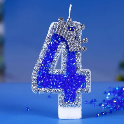 Crown Candles New Creative Number 0-9 Pink Blue Red Birthday Wedding Party Cake Decoration Handmade Crown Powder Sequin Cake Dec