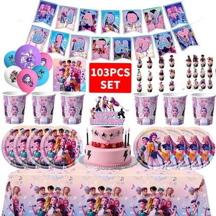Happy Birthday Party Decoration Character Anime Tableware Plate Cup Balloon Set Banner Backdrop Gift Bag Keychain Party Supplies