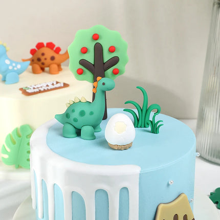 Jungle Dinosaur Theme Happy Birthday Cake Toppers Plastic Rubber Girl Boy Birthday Party Cake Decorations Baking Tools Kid Favor