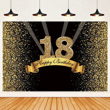 Happy Birthday Party Backdrops Black Gold Balloons Champagne Birthday Party Decor Banner Photography Background for Men Women