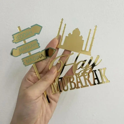 Mubarak Hajj Mubarak Letter Cake Topper Gold Color Acrylic Cake Decoration Birthday Cake Charms Personalized Umrah