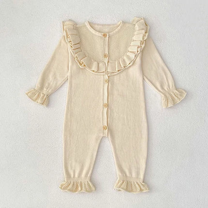 2025 New Autumn 0-24M Children Clothes Newborn Baby Girls Knitted Bodysuits Long Sleeves Lace Splice Korean Style Climbing Suit