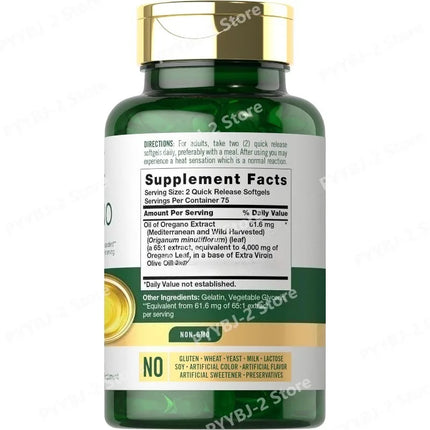 65:1 Oregano Leaf Extract Softgels Digestive Wellness Antioxidant Support with Olive Oil and Carvacrol 150 Count