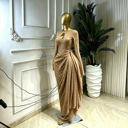 CM.YAYA Women O-neck Ribbon Ruched Long Sleeve Bodycon Maxi Long Dress 2026 Summer Sexy Birthday Party Vacation Trendy Dresses