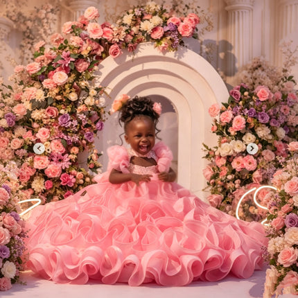 Customized Pink Ruffled Flower Girl Dress Puffy Organza Ball Gown Toddler Pageant Dress Kids Birthday Party Princess Dress