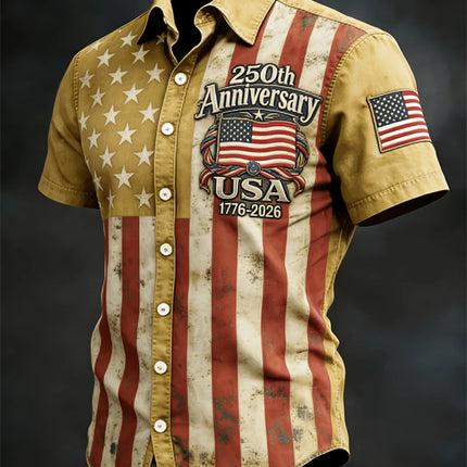2026 New America 250th Anniversary Hawaiian Shirt Men USA Flag 1776–2026 Shirt American Independence Day Apparel Fourth Of July