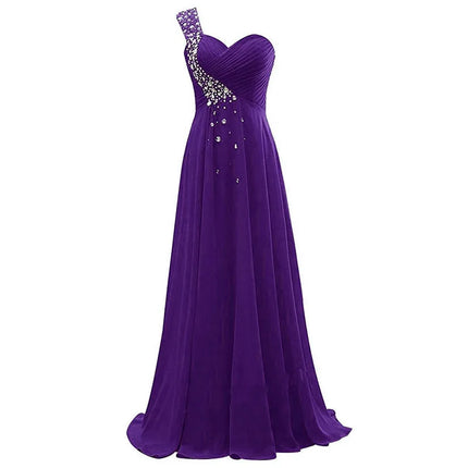 A Line Chiffon One Shoulder Bridesmaid Dresses Crystals Beading Pleat Elegant Wedding Party Formal Prom Evening Corset Back