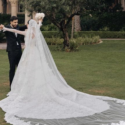 Lace Wedding Dresses High Neck Long Sleeve A Line Bride Dress Sweep Train Princess Bridal Gown Vestido De Novia Customized