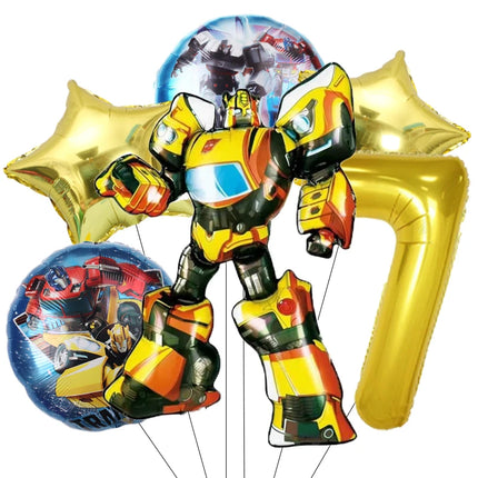6pcs Transformation Optimus Prime Bumblebee Theme Aluminum Film Digital Balloon Boy Gift Birthday Party Decorations Baby Shower