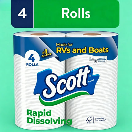 PinK-Scott Rapid-Dissolving Toilet Paper for RVs & Boats, 4 Double Rolls,Best Seller