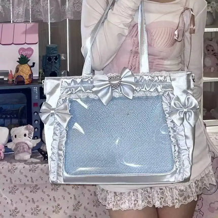 New Y2K Cute Japanese Ita Shoulder Bag Lolita Girls Transparent Tote Bag Large Capacity Crossbody Casual Bag DIY Display Handbag