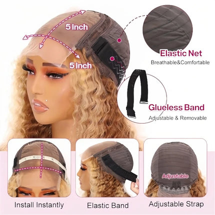 16 Inch Highlight Ombre Curly Bob Glueless Wig Human Hair Ready To Wear 250% Density 4x4 Deep Wave Lace Front Wigs Human Hair Colored Wig For Women