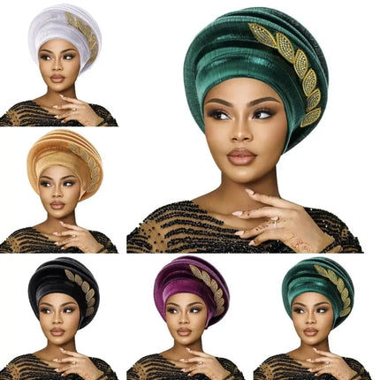 Leaves Diamonds Spiral Beret Turbans Lightweight Luxury Afrcian Lady Head Wraps Breathable Turban Nigeria Headpiece For Women