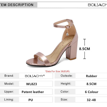 Women High Heels Sexy Sandals Open Toe Patent Leather Thick Heel Bridal Party Shoes Ladies Buckle Strap Gladiator Sandals Red