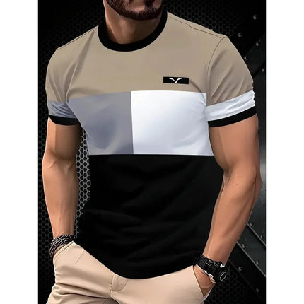 Summer classic men's T-shirt: Outdoor round-neck short-sleeved top with striped print, loose street men's T-shirt with additiona