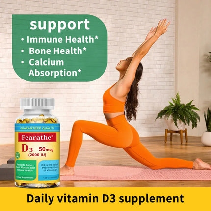 Vitamin D3 Capsules, Daily Essential Nutrient Supplement for Bone Teeth Muscle & Immune System Wellness Non-GMO Gluten Free