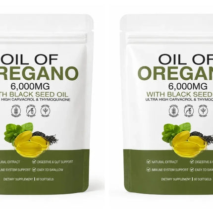 Oil of Oregano Softgels 6000mg with Black Seed Oil for Immune System & Digestive Support,Soy-Free Gluten-Free 60 Softgels