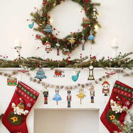 12Pcs/Set Wooden Nutcracker Puppet Pendant Christmas Nutcracker Soldier Pendant Christmas Tree Hanging New Year Home Decoration